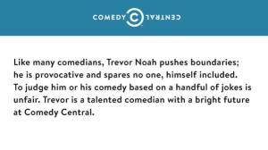 Trevor Noah comedy central reaction